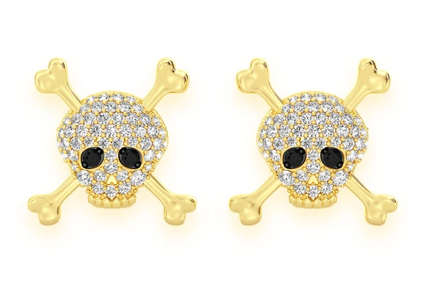 Skull & Crossbones Diamond Earrings 14k Solid Gold 0.50ctw