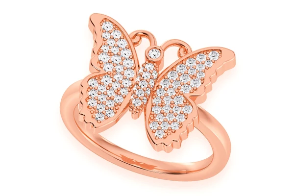 Butterfly Diamond Ring 14k Solid Gold 0.40ctw