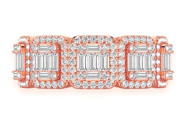 Round Baguette Diamond Band 14k Solid Gold 1.50ctw