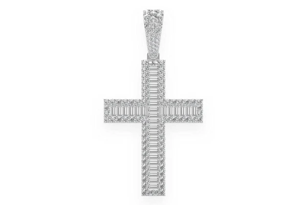 Baguette Cross Diamond Pendant 14k Solid Gold 4.00ctw