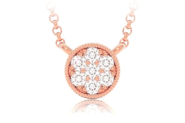 Round Diamond Disc Pendant 14k Solid Gold 0.10ctw