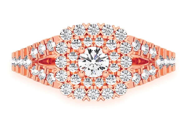 0.75ctw Cushion Double Halo - Diamond Engagement Ring - All Natural