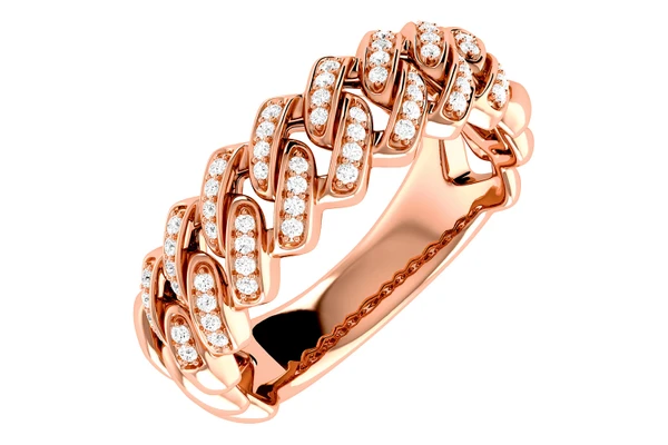 Cuban Link Diamond Ring 14k Solid Gold 0.15ctw