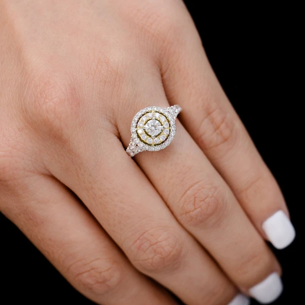 White And Rose Gold Round Halo Diamond Ring 14k Solid Gold 0.85ctw