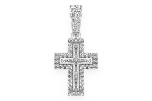 Border Angled Cross Diamond Pendant 14k Solid Gold 0.35ctw