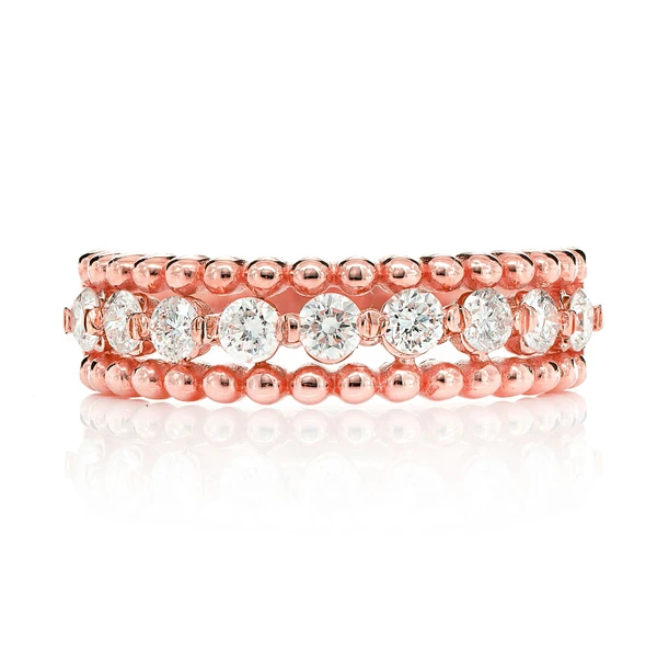 Beaded Border Diamond Band Ring 14k Solid Gold 0.55ctw