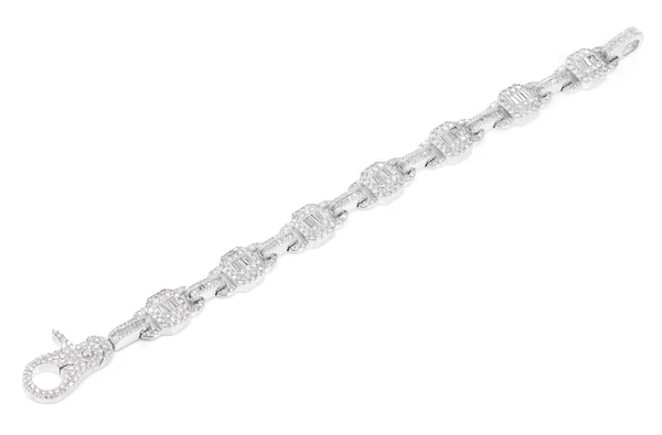 Square Frame Baguette And Round Diamond Link Bracelet Solid Gold 9.00ctw