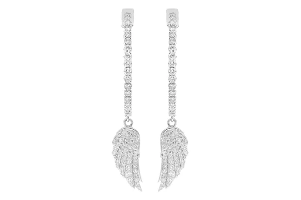 Angel Wing Diamond Hoop Earrings 14k Solid Gold 1.85ctw