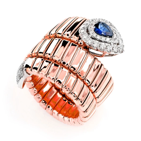 Diamond And Sapphire Coil Wrap Ring 14k Solid Gold 0.55ctw