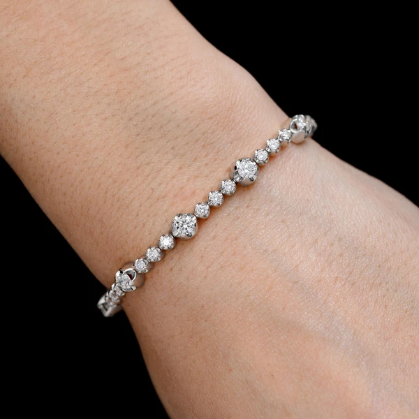 Eleven Station Crown Set Diamond Tennis Bracelet 14k Solid Gold 3.70ctw 