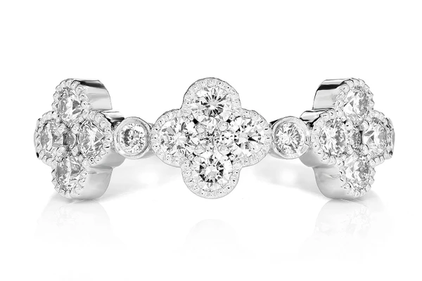 Round Diamond Clover Ring 14k Solid Gold 0.75ctw