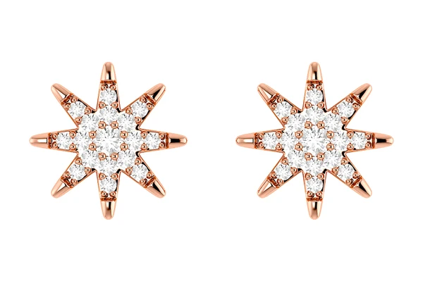 Eight Point Star Stud Earrings 14k Solid Gold 0.20ctw 
