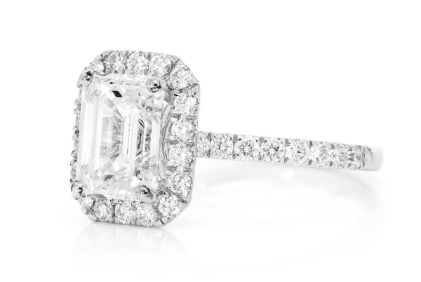 2.29ct Emerald Cut Halo Diamond Engagement Ring 14k Solid Gold 2.95ctw