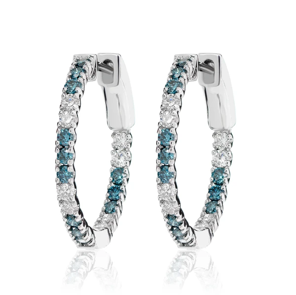 Diamond Inside Outside Hoop Earrings 14k Solid Gold 0.70ctw