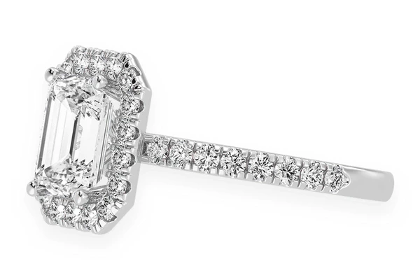 Thav - 1.00ct Emerald Solitaire - Scallop Halo One Row - Diamond Engagement Ring - All Natural Vs Diamonds