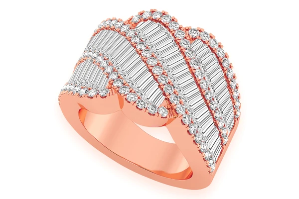 Wave Baguette Diamond Ring 14k Solid Gold 4.25ctw
