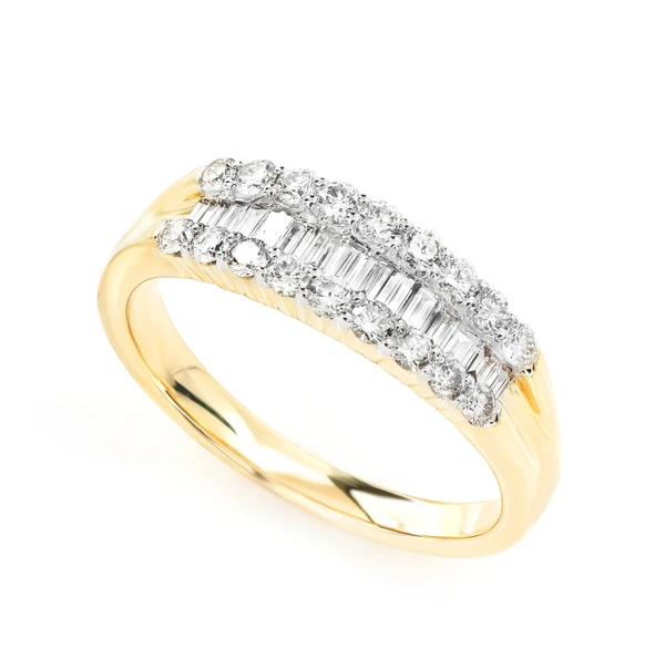 Round And Baguette Diamond Channel Set Band Ring 14k Solid Gold 0.70ctw