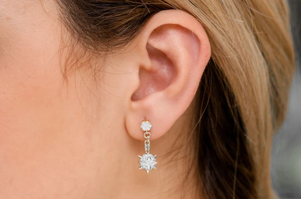 Spike Ball Dangling Diamond Earrings 14k Solid Gold 1.20ctw