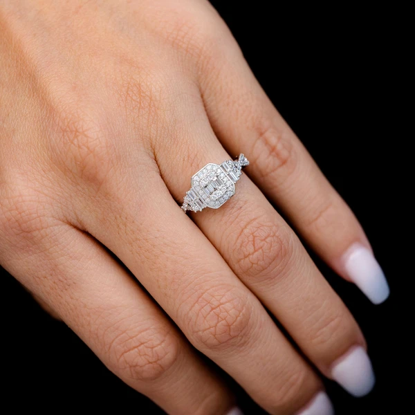 0.50ctw Baguette & Round Twisted Shank - Diamond Engagement Ring - All Natural