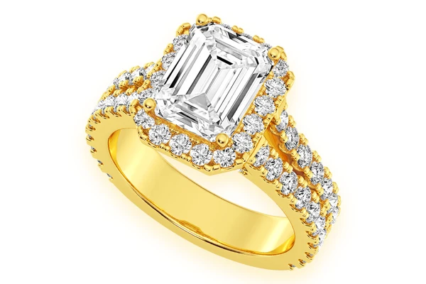 Sphinx - 2.00ct Emerald Cut Solitaire - Halo Split Shank - Diamond Engagement Ring - All Natural Vs Diamonds