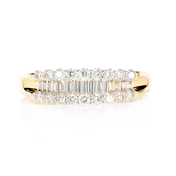 Round And Baguette Diamond Channel Set Band Ring 14k Solid Gold 0.70ctw