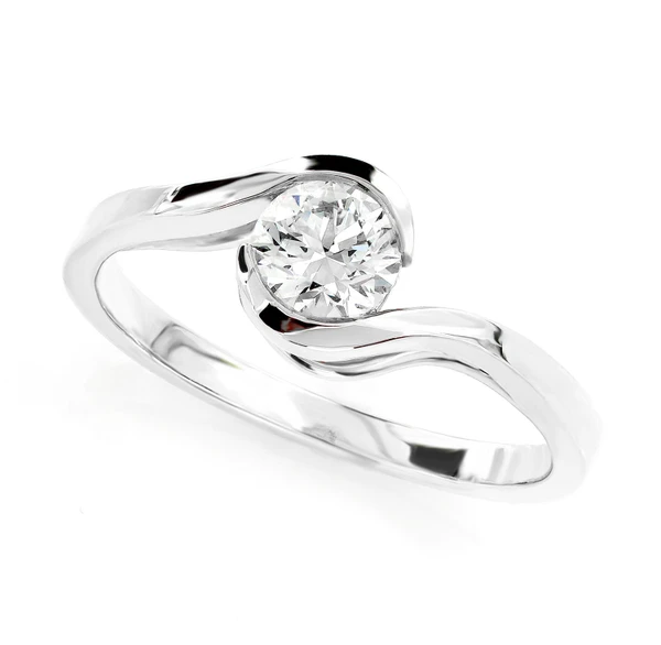 0.25ct Solitaire Round Diamond Bypass Engagement Ring 14k Solid Gold - All Natural 