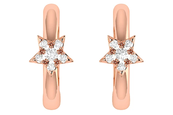 Star Diamond Hoop Earrings 14k Solid Gold 0.05ctw
