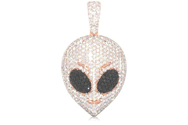 Alien Black & White Diamond Pendant 14k Solid Gold 3.25ctw