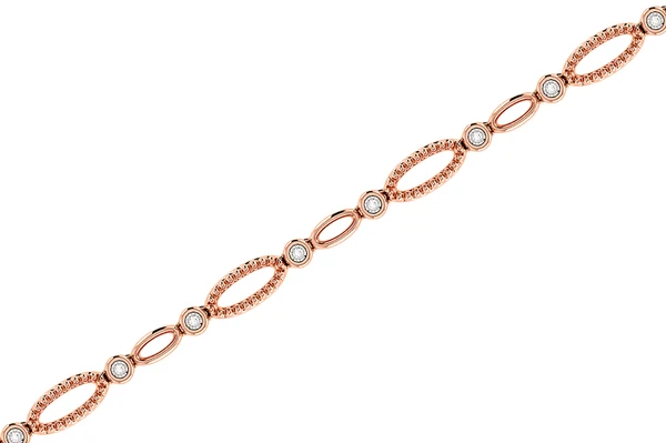 Bezel Set Diamond Oval Beaded Link Bracelet 14k Solid Gold 0.10ctw