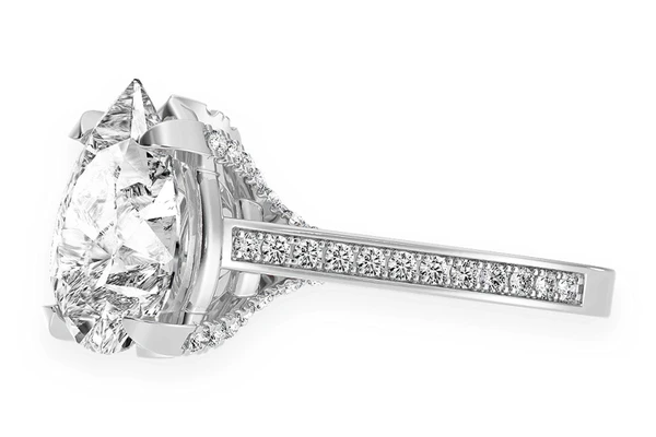 Chant - 3.00ct Pear Shape Solitaire - Deluxe One Row Scallop - Diamond Engagement Ring - Natural Diamonds