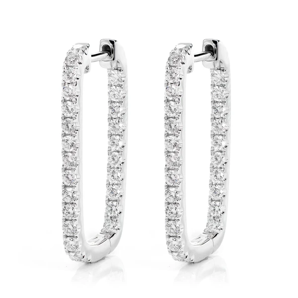 Diamond Elongated Inside Outside Hoop Earrings 14k Solid Gold 1.25ctw