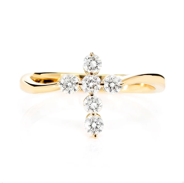 Twist Bezel Diamond Cross Ring 14k Solid Gold 0.40ctw 