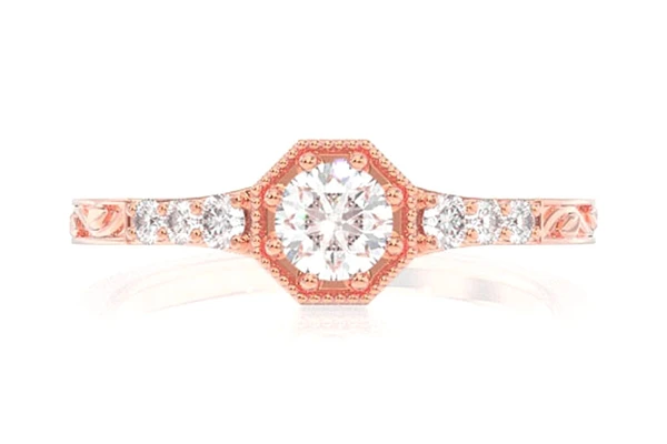 0.45ctw Antique Style Geometric Diamond Engagement Ring - All Natural - 14k Solid Gold