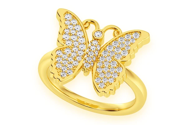 Butterfly Diamond Ring 14k Solid Gold 0.40ctw