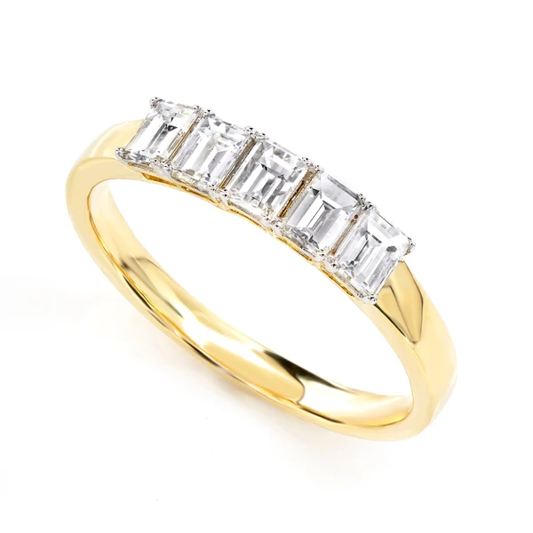Five Stone Baguette Diamond Ring 14k Solid Gold 0.80ctw