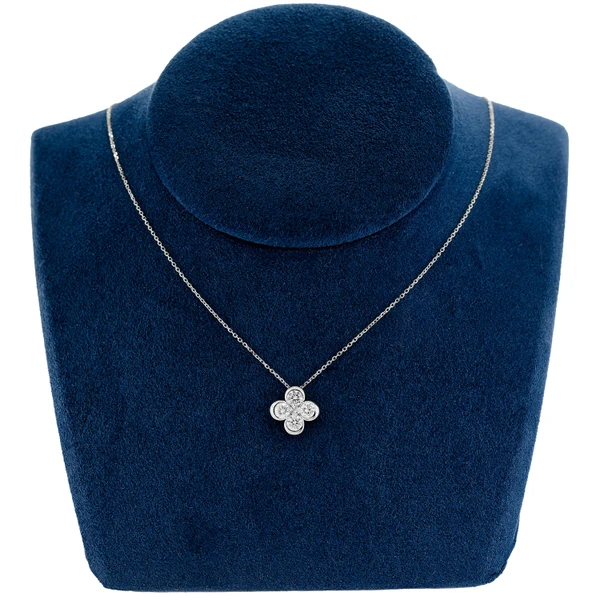 Four Leaf Diamond Clover Diamond Necklace Attached 14k Solid Gold 0.70ctw
