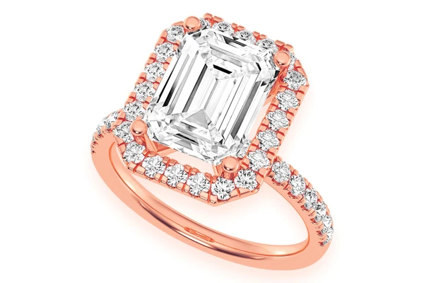 Thav - 3.00ct Emerald Solitaire - Scallop Halo One Row - Diamond Engagement Ring - All Natural Vs Diamonds