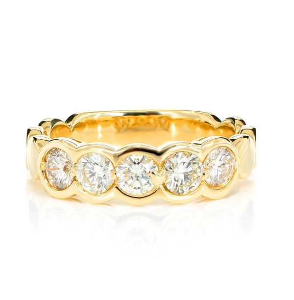 Five Stone Diamond Bezel Scallop Band Ring 14k Solid Gold 1.00ctw 