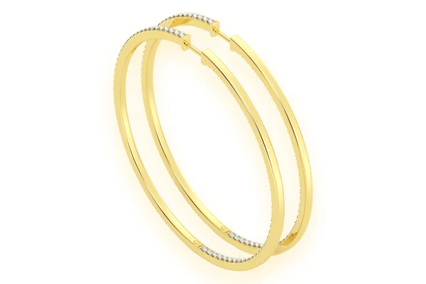 Large Inside-Out Hoop Diamond Earrings 14k Solid Gold 5.00ctw