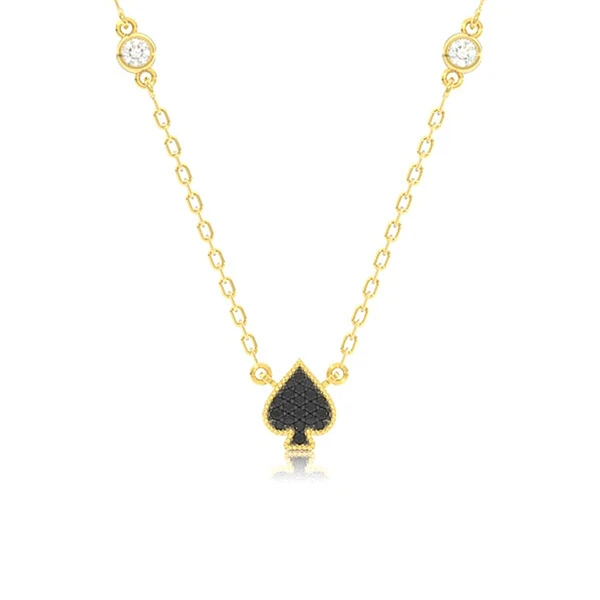 Spade Playing Card Symbol Pendant Attached Necklace 14k Solid Gold 0.30ctw