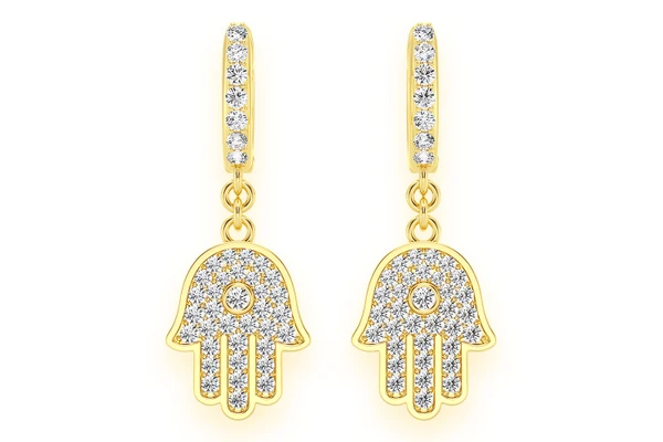 Hamsa Dangling Diamond Earrings 14k Solid Gold 0.50ctw