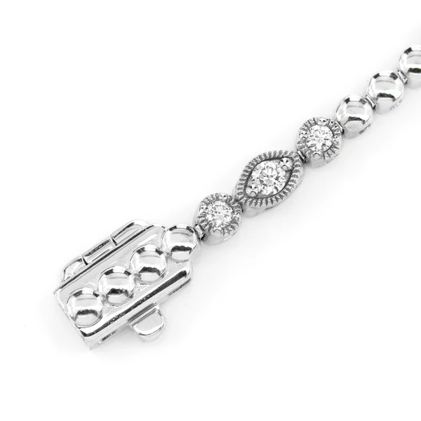 Oval And Round Diamond Bead Bezel Link Bracelet 14k Solid Gold 0.66ctw