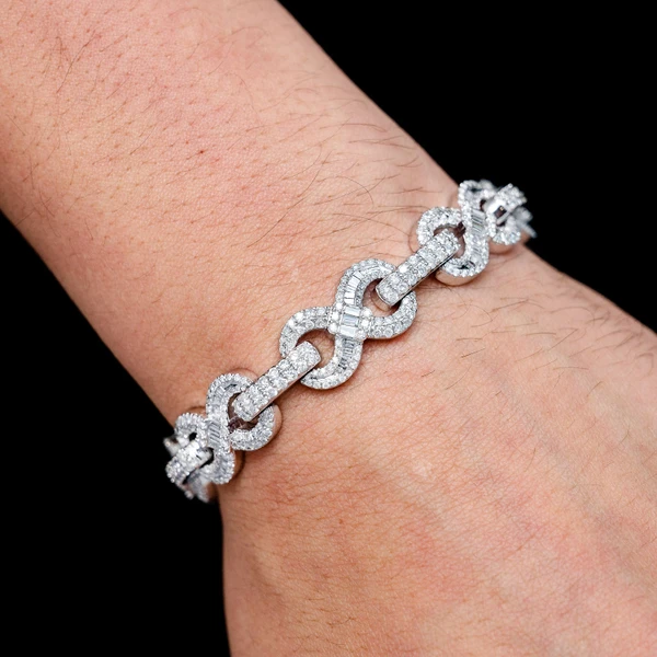 Infinity Baguette Diamond Link Bracelet Solid Gold 8.25ctw
