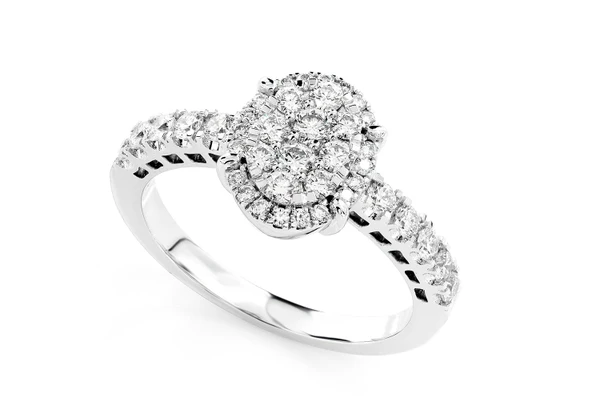 Oval Cluster Halo Diamond Engagement Ring 14k Solid Gold - All Natural - 0.75ctw 