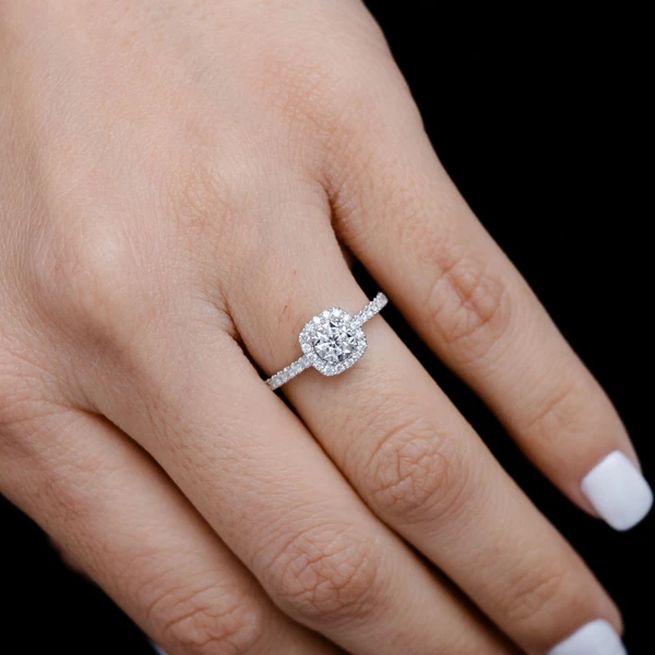 0.35ctw Miracle Set Cushion Halo - Diamond Engagement Ring - All Natural 