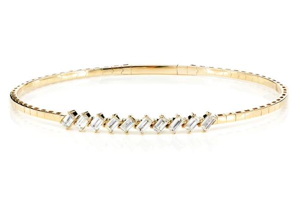 Angled Baguette Diamond Bangle Bracelet 14k Solid Gold 1.00ctw