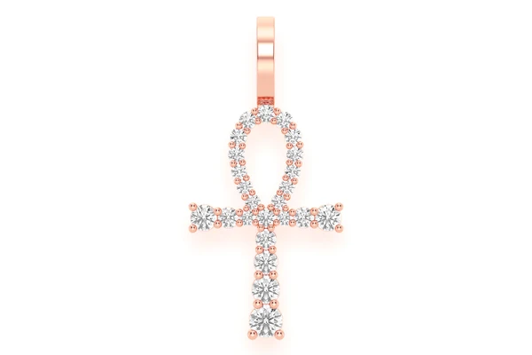 Ankh Graduated Diamond Pendant 14k Solid Gold 0.25ctw