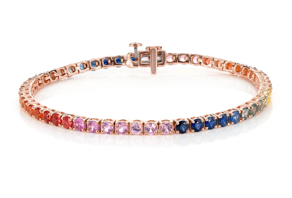 Rainbow Sapphire Bracelet 14k Solid Gold 7.30ctw 
