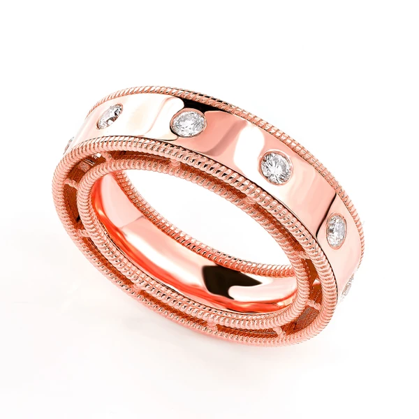 Border Detail Gypsy Set Diamond Band Ring 14k Solid Gold 0.45ctw