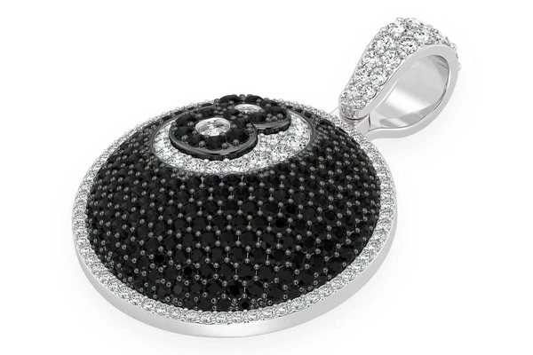 8-Ball Black & White Diamond Pendant 14k Solid Gold 2.50ctw